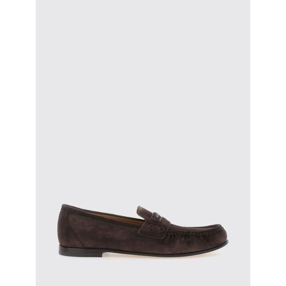 Fendi Men Suede Penny Loafers Fendi With Metal Lettering Logo